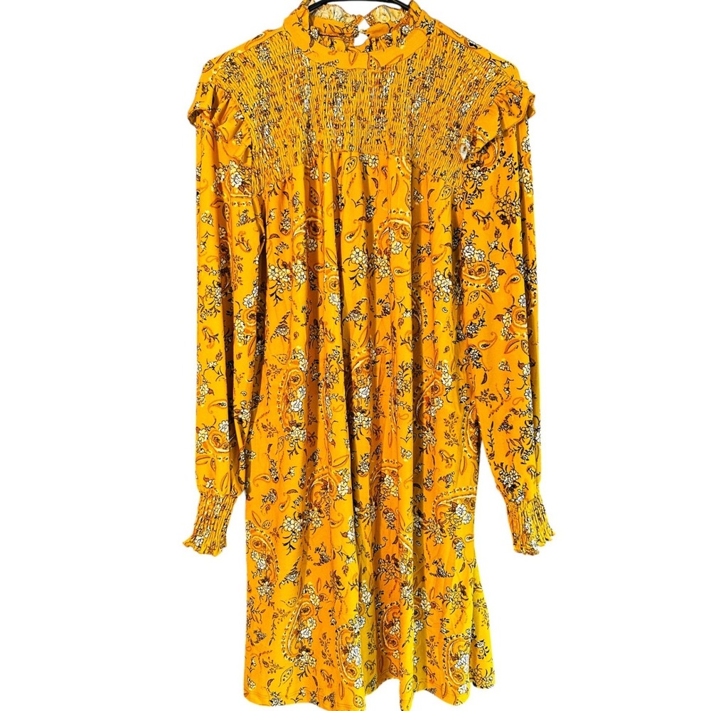 Madison + Hudson Gold Prairie Smocked Dress Size M Cottagecore Boho Country - Picture 2 of 13